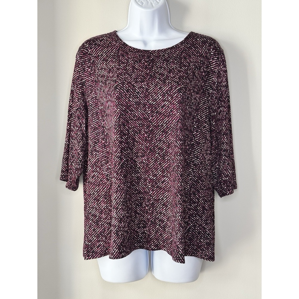 J.‎ JILL Wearever Collection Top L Purple Packable Stretch Resort Vacation Art